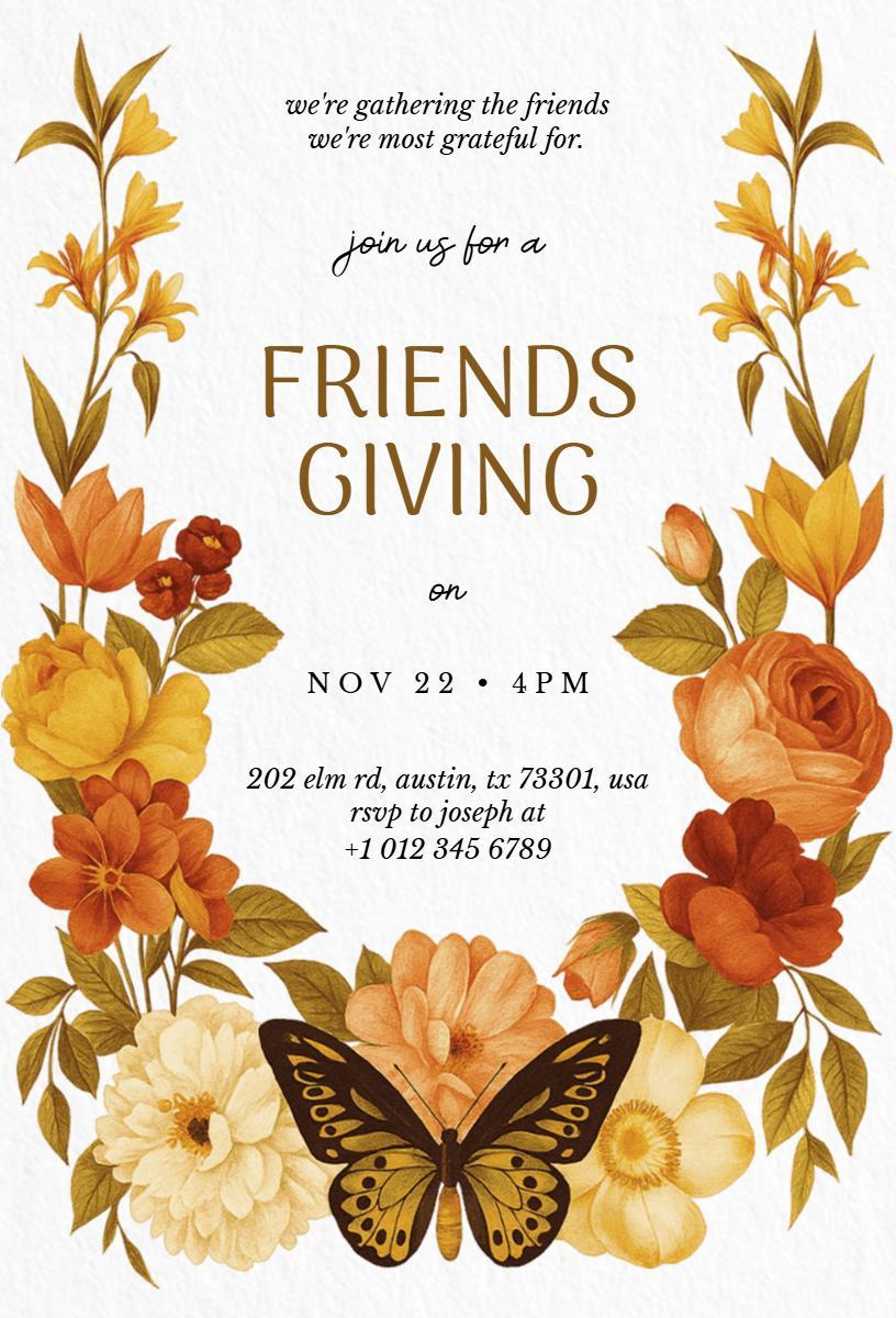 Autumn Floral Friendsgiving Gathering Invitation Template