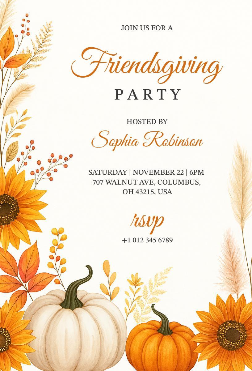 Autumn Floral Theme Friendsgiving Celebration Invitation Template
