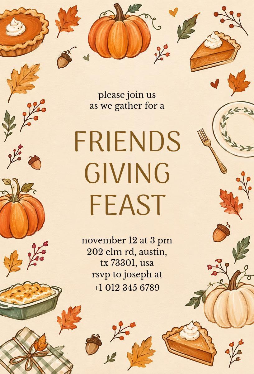 Autumn Friendsgiving Feast Celebration Invitation Template
