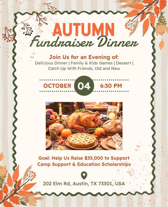 Autumn Fundraiser Dinner Event Flyer Template