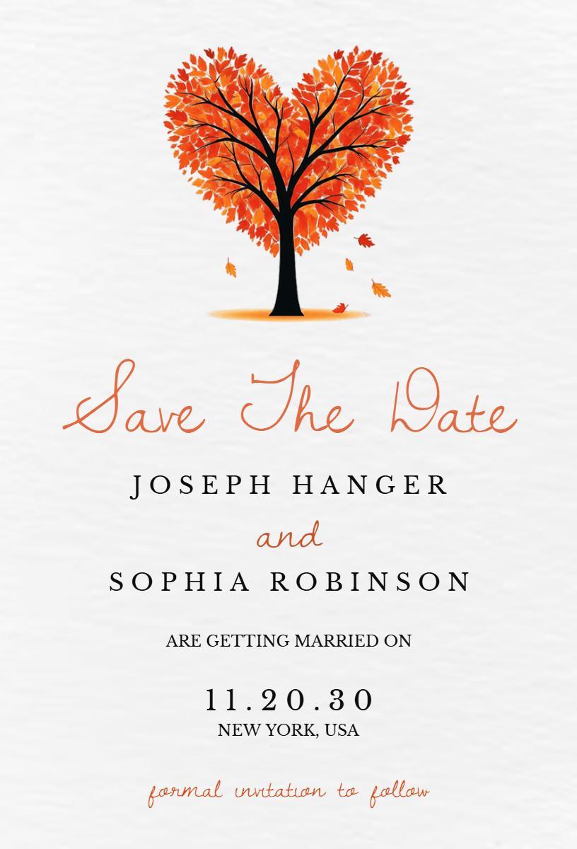 Autumn Heart Tree Elegant Save The Date Wedding Invitation Template