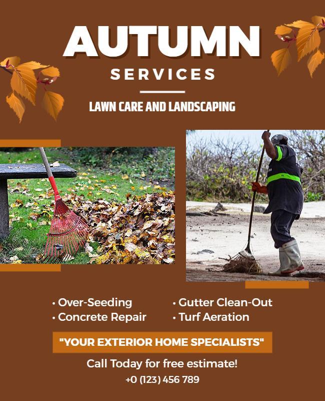 Autumn Lawn Care and Landscaping Services Flyer Template