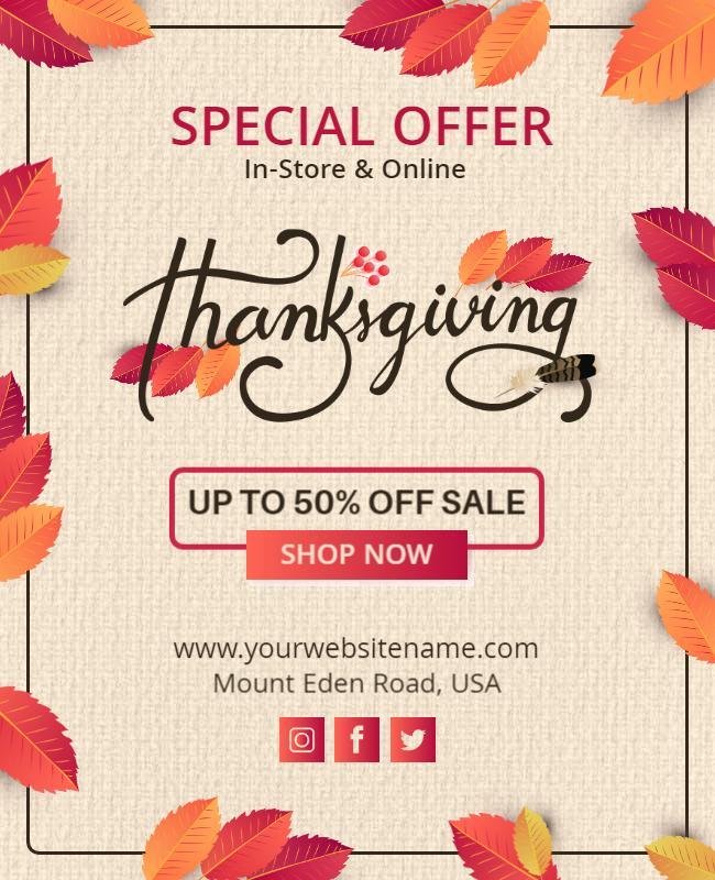 Autumn Leaf Thanksgiving Sale Promotional Poster Template