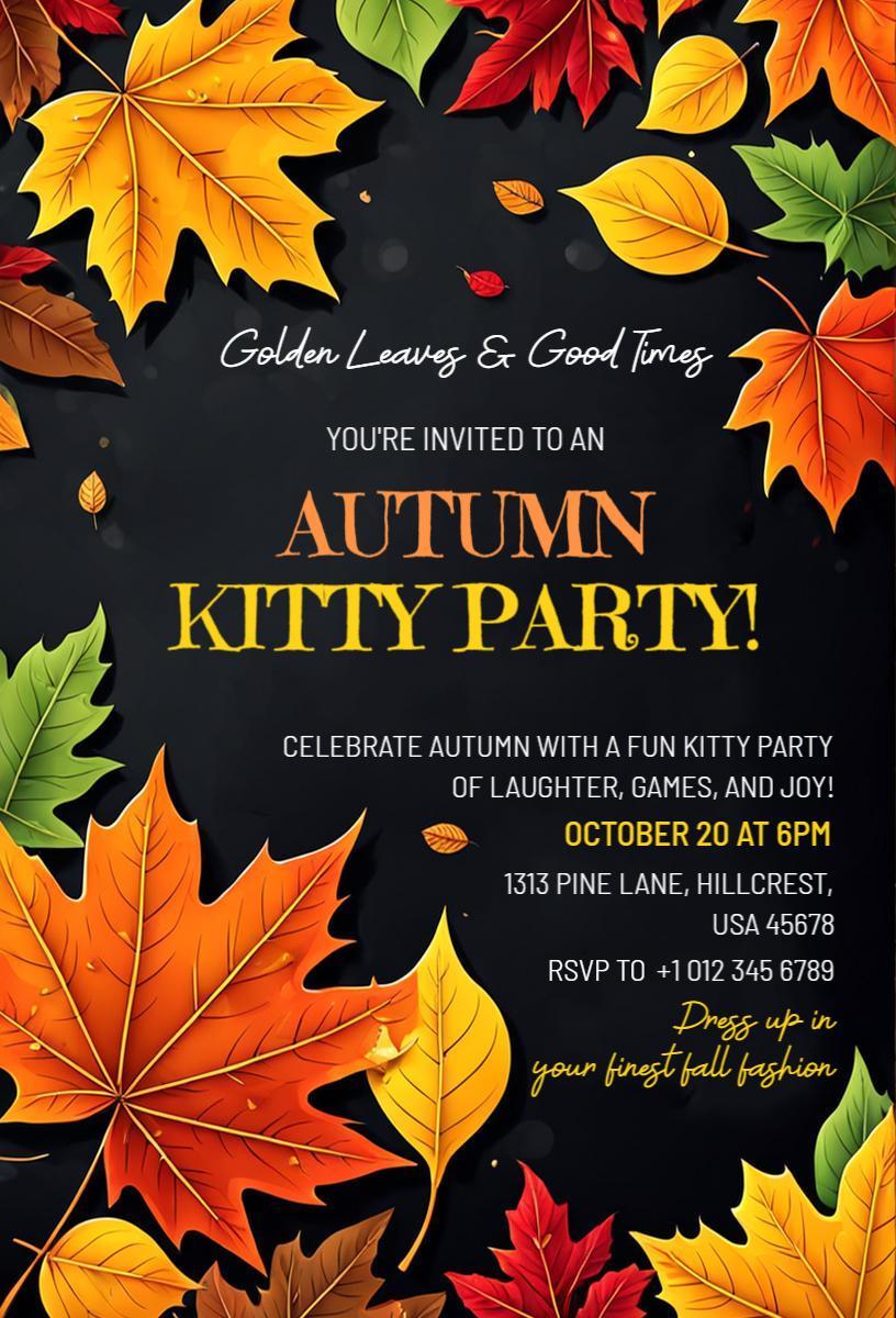 Autumn Leaves Fun Kitty Party Celebration Invitation Template