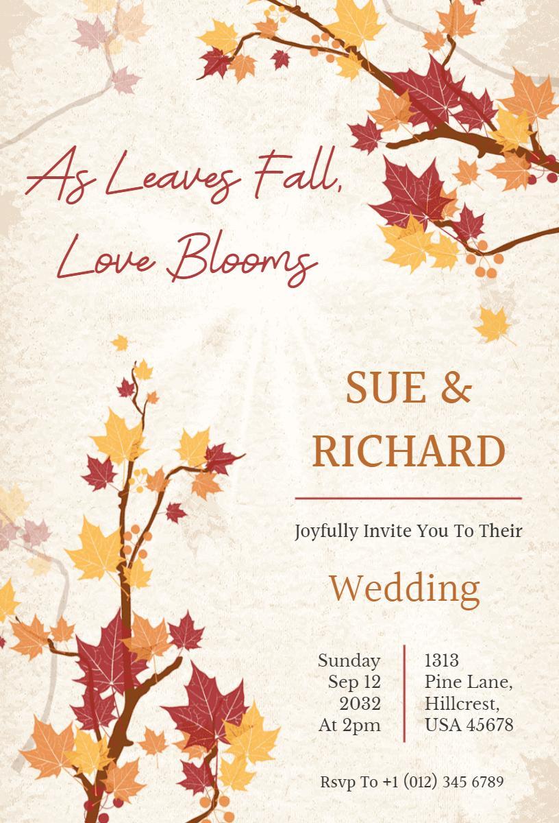 Autumn Leaves Inspired Fall Wedding Celebration Invitation Template