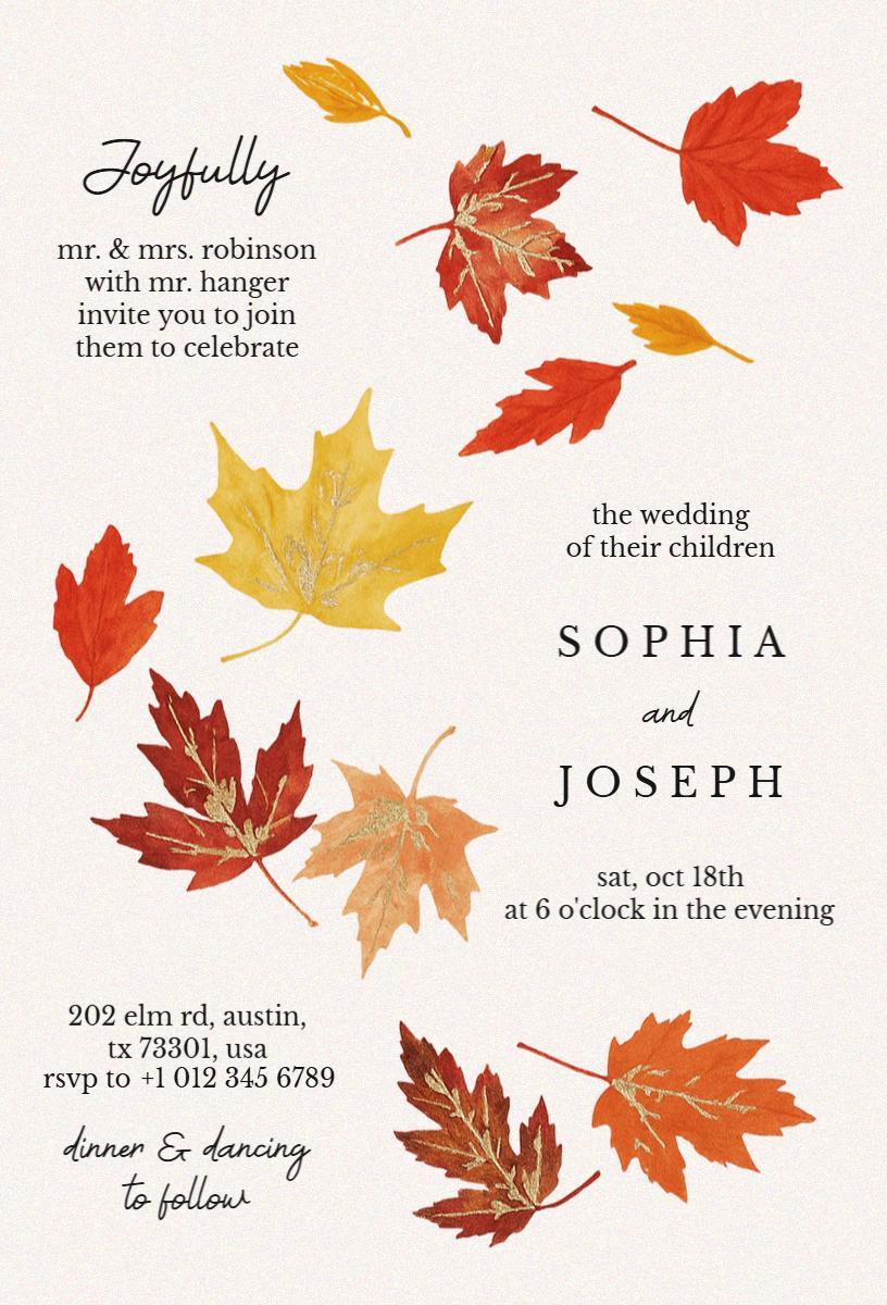 Autumn Leaves Rustic Fall Wedding Celebration Invitation Template