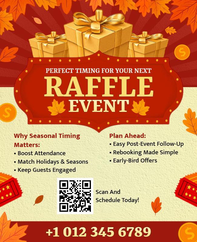 Autumn Leaves Seasonal Raffle Event Announcement Flyer Template