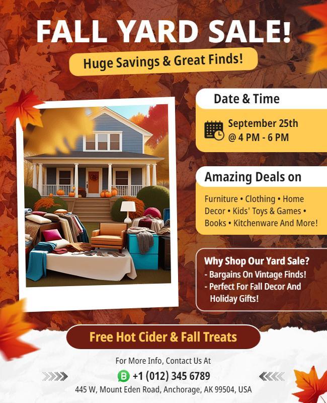 Autumn Neighborhood Yard Sale Event Flyer Template