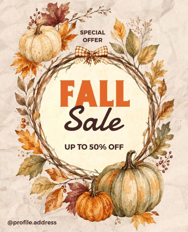 Autumn Pumpkin Themed Fall Sale Poster Template