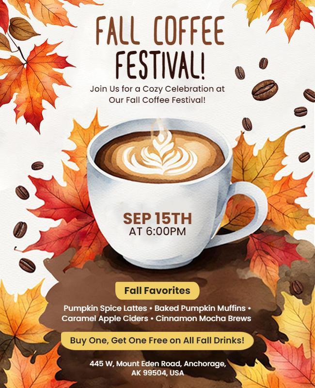 Autumn Themed Fall Coffee Festival Celebration Poster Template