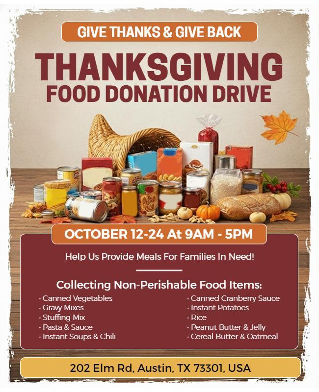 Autumn-Themed Thanksgiving Food Donation Collection Flyer Template