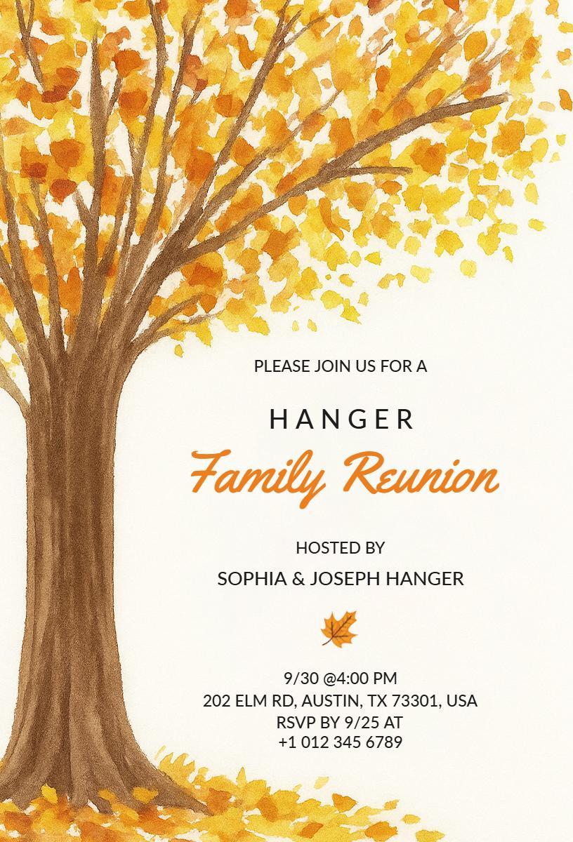 Autumn Tree Inspired Family Reunion Celebration Invitation Template