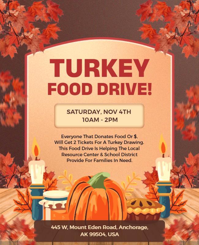 Autumn Turkey Food Drive Event Flyer Template