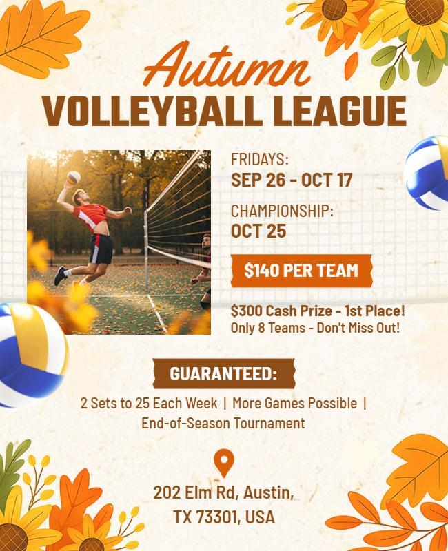 Autumn Volleyball League Event Flyer Template