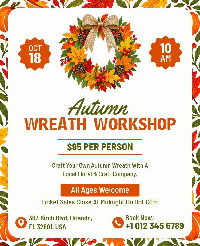 Autumn Wreath Making Workshop Flyer Template