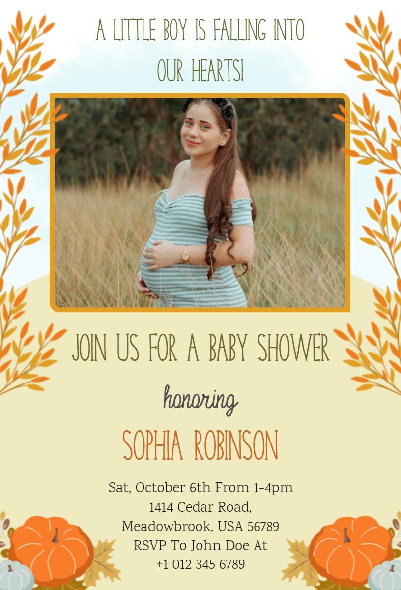 Autumnal Harvest Boy Baby Shower Celebration Invitation Template