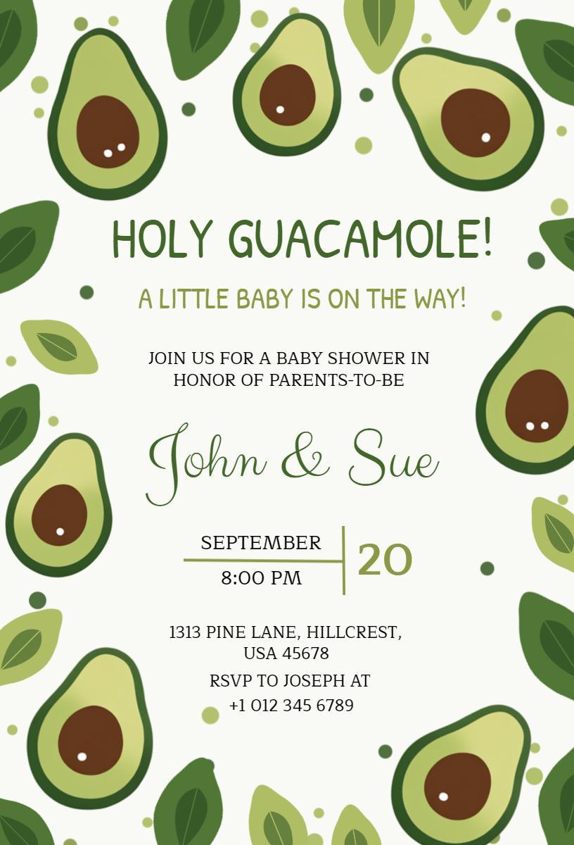 Avocado Themed Fun Baby Shower Celebration Invitation Template