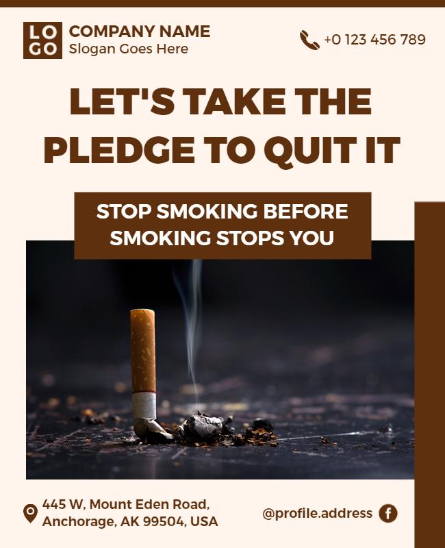 Awareness Brown Anti-Smoking Campaign Pledge Poster Template