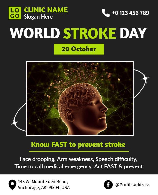 Awareness Green World Stroke Day Health Information Poster Template