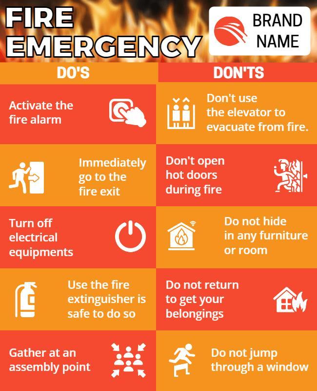 Awareness Orange Fire Safety Emergency Guidelines Flyer Template