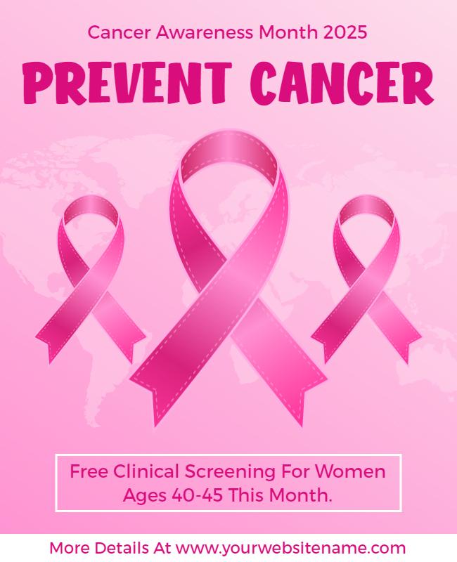 Awareness Pink Ribbon Cancer Prevention Campaign Poster Template