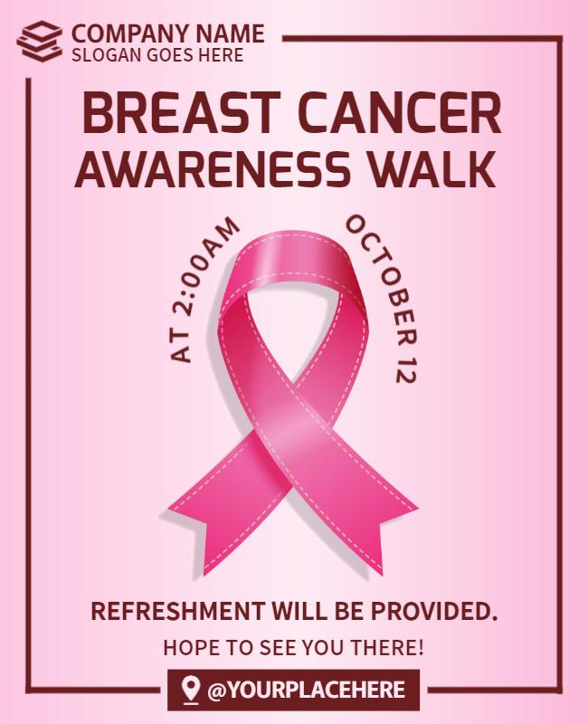 Awareness Pink Ribbon Charity Walk Event Poster Template