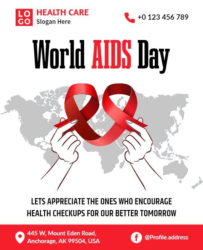 Awareness Red Ribbon for World AIDS Day Health Poster Template