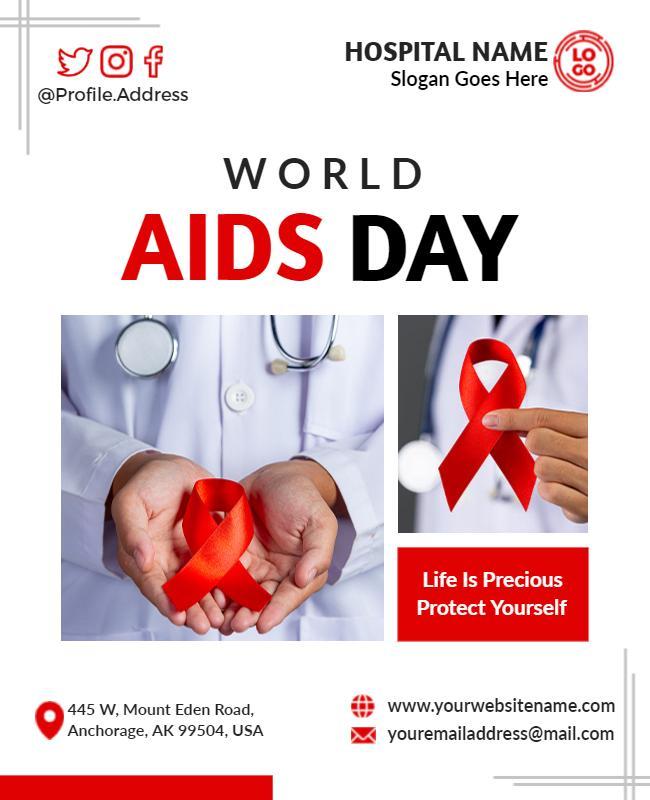 Awareness Red Ribbon World AIDS Day Health Campaign Poster Template
