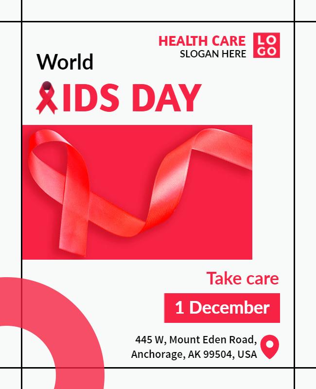 Awareness Red Ribbon World AIDS Day Health Poster Template