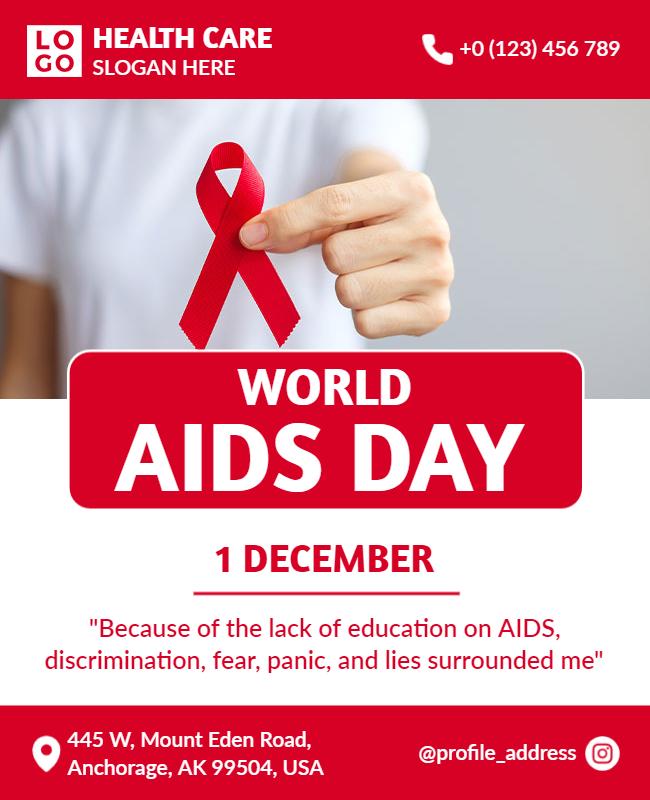 Awareness Red Ribbon World AIDS Day Poster Template