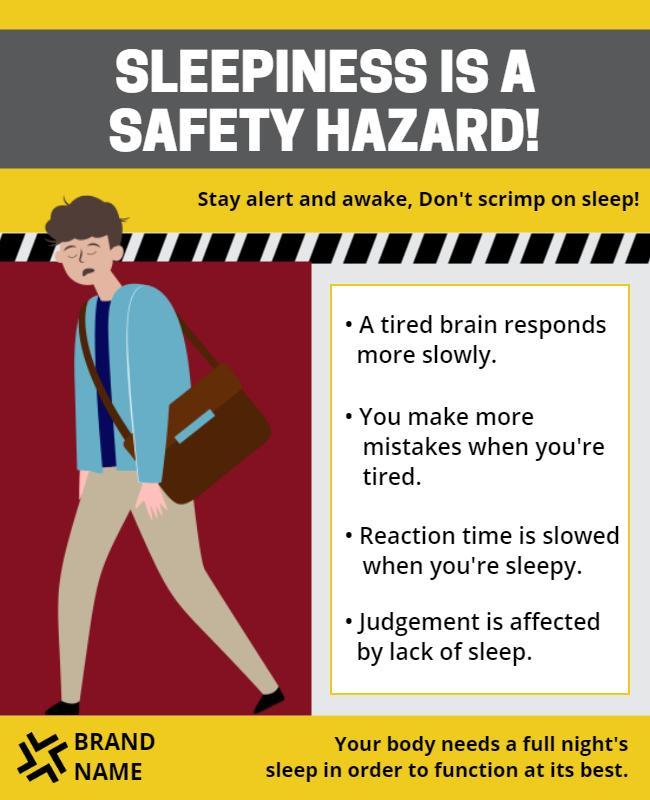 Awareness Red Sleepiness Safety Hazard Warning Poster Template