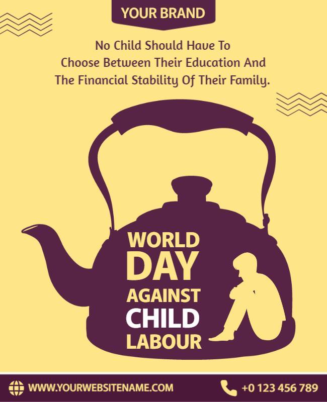 Awareness Yellow World Day Against Child Labour Poster Template