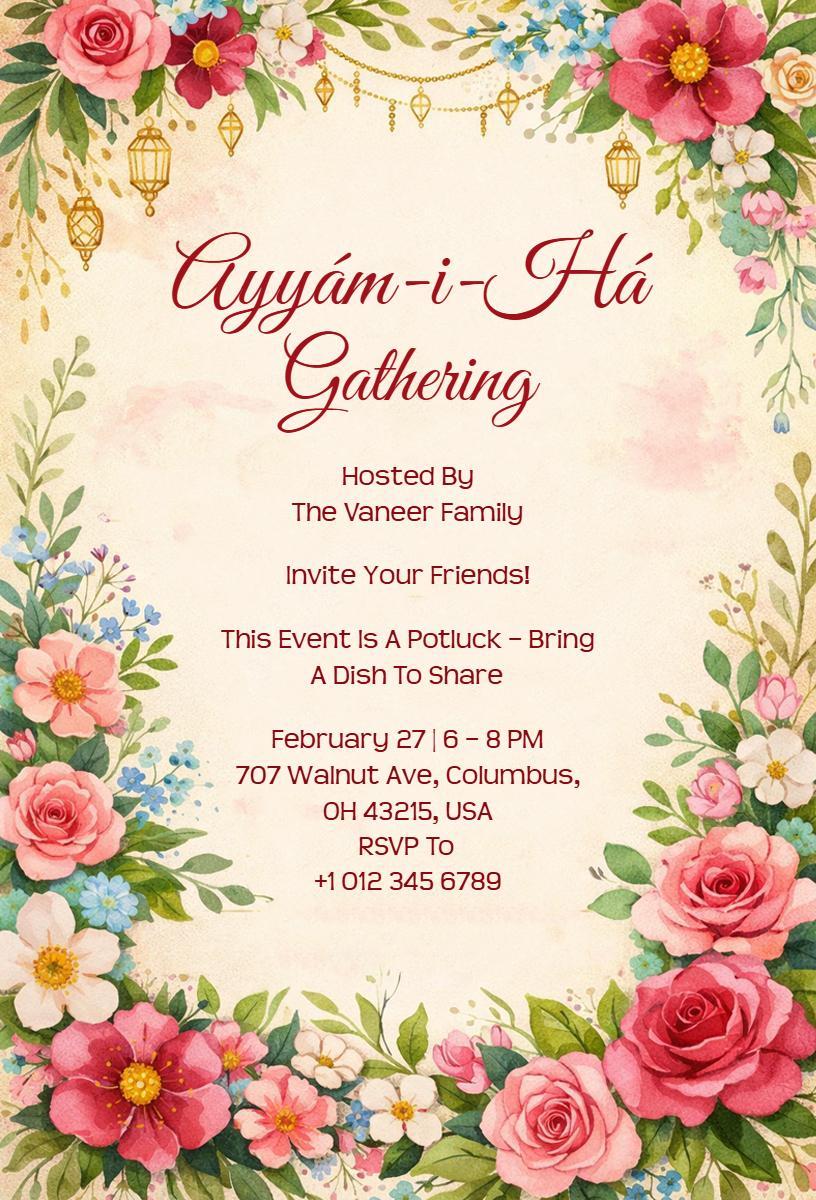 Ayyám-i-Há Floral Potluck Festival Gathering Invitation Template
