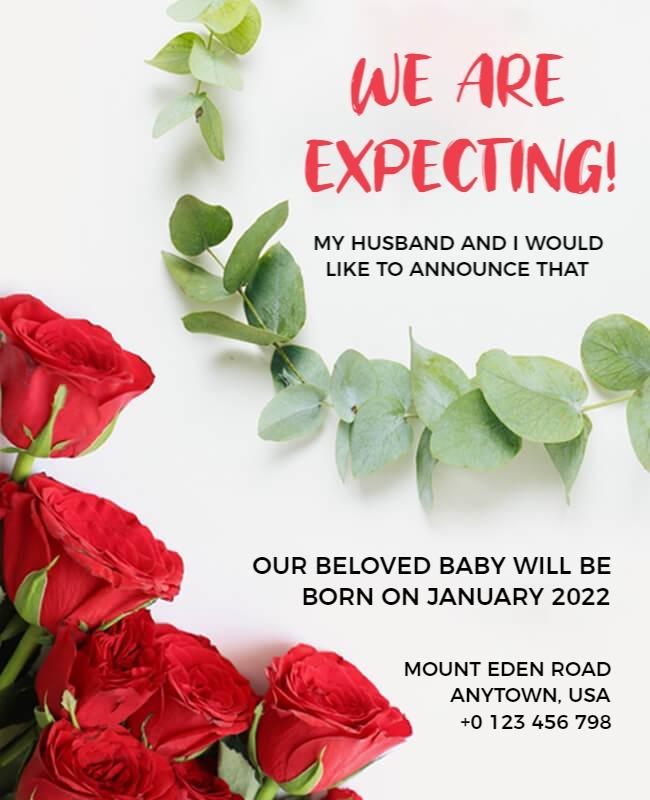 Baby Announcement with Roses and Leaves Flyer Template