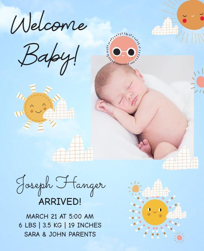 Baby Announcement with Sun and Clouds Flyer Template