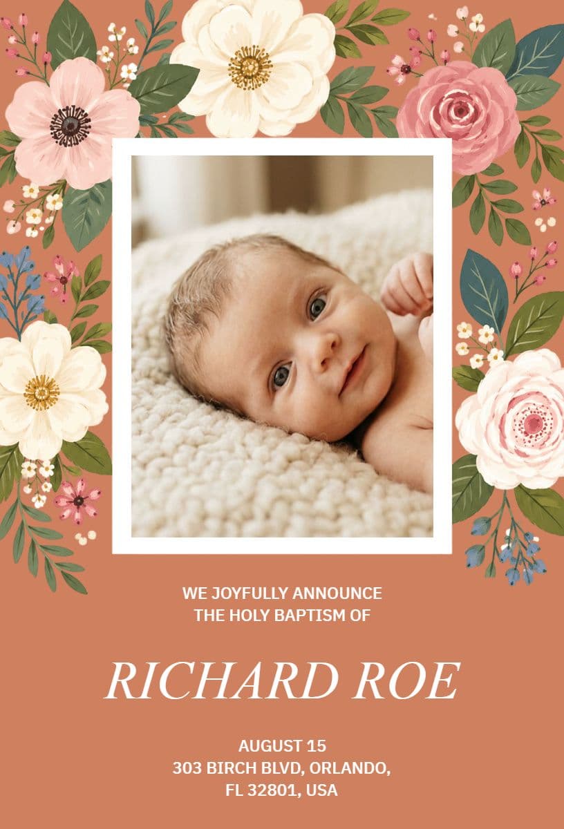 Baby Baptism Celebration Announcement Template