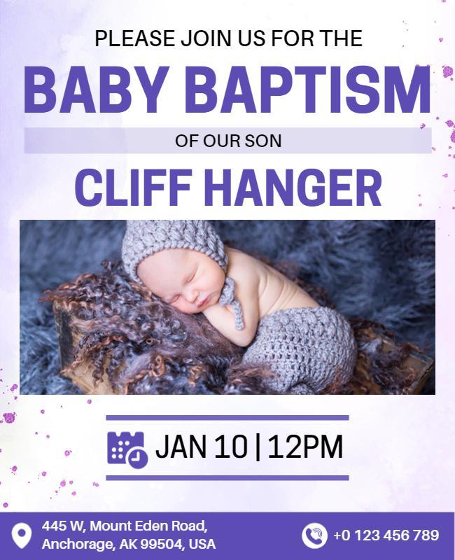 Charming Purple Baby Baptism Celebration Flyer Template