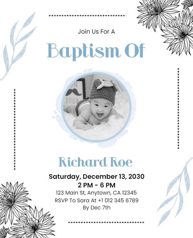 Delicate Floral Blue Baptism Celebration Flyer Template