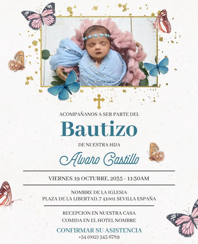 Charming Pastel Butterfly Baptism Invitation Flyer Template