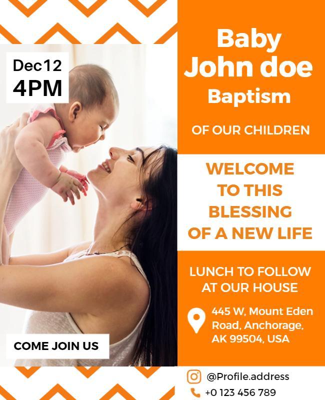 Joyful Orange Baby Baptism Celebration Flyer Template