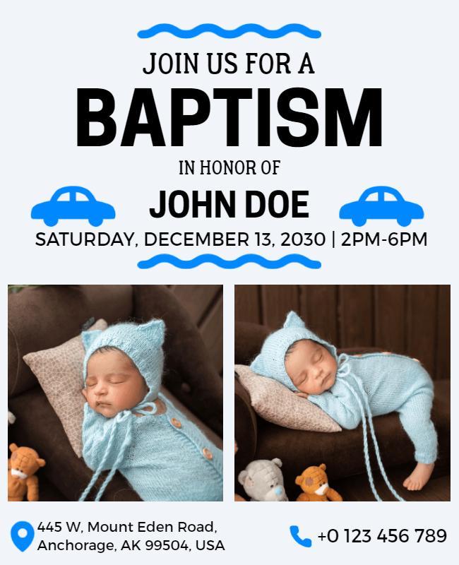 Charming Blue Baptism Celebration with Baby Photos Flyer Template