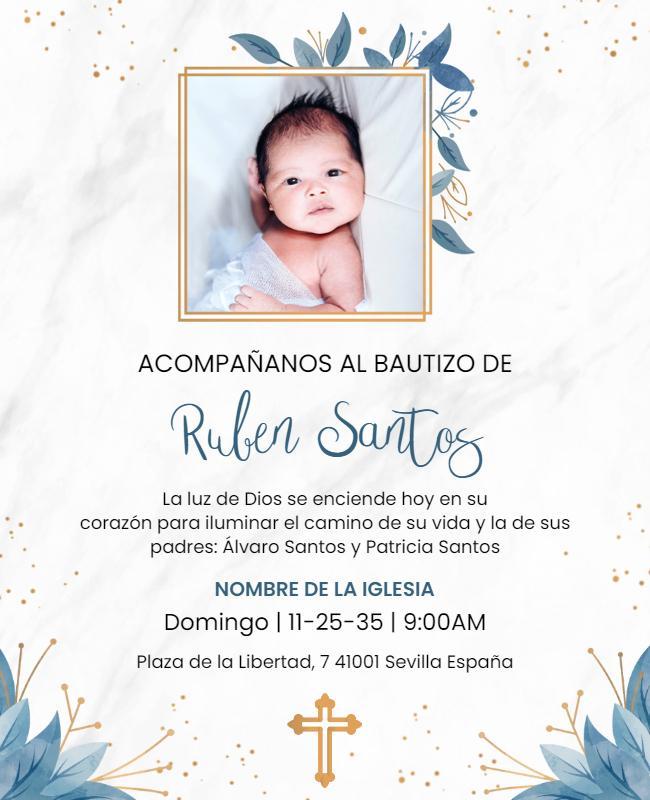 Charming Blue Floral Baptism Celebration Invitation Flyer Template