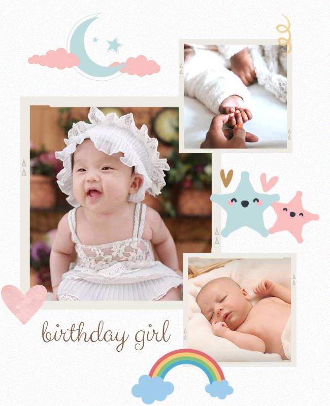 Baby Birthday Celebration Photo Collage Flyer Template