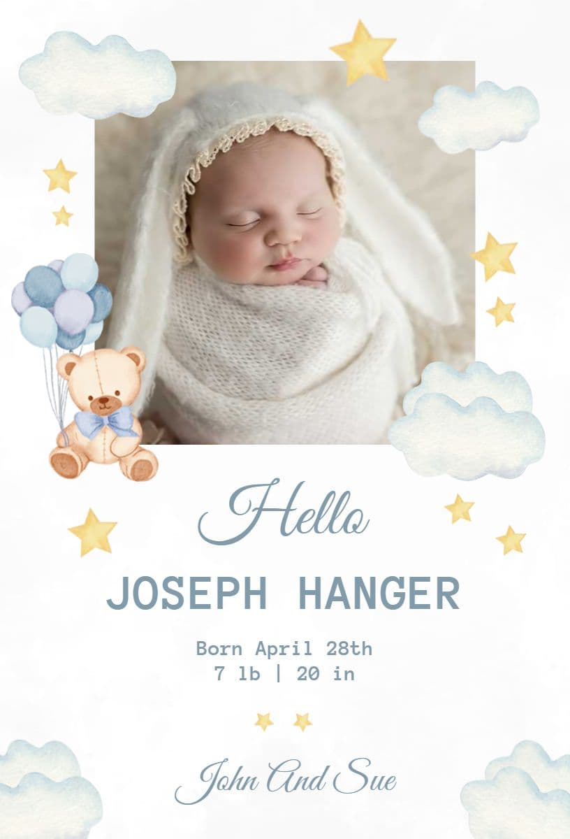 Baby Boy Birth Details Announcement Template