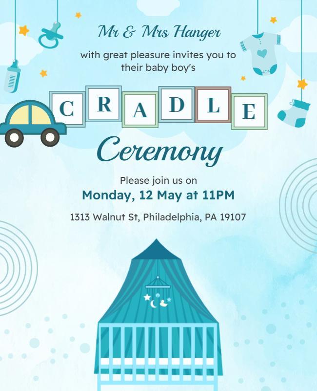 Playful Aqua Baby Cradle Ceremony Invitation Flyer Template