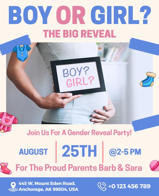 Playful Gender Reveal Baby Shower Party Flyer Template