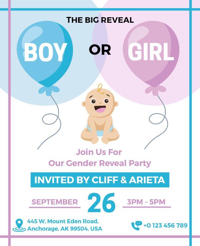 Baby Gender Reveal Party Invitation Flyer Template