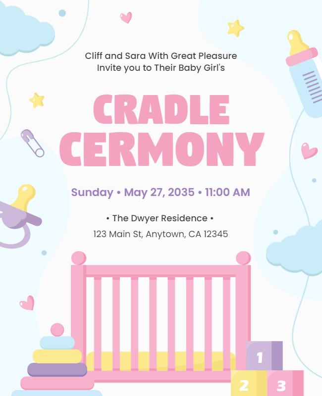 Playful Pastel Baby Girl Cradle Ceremony Flyer Template