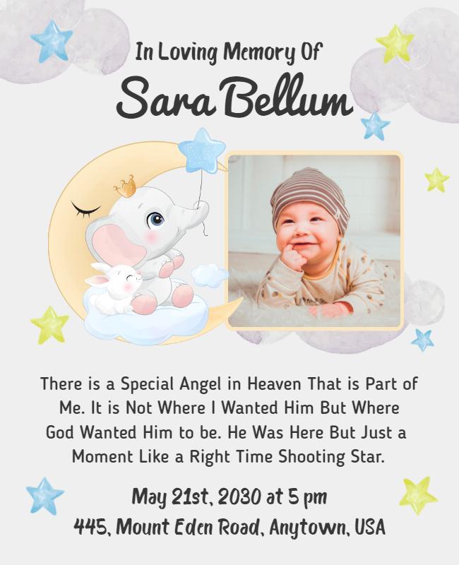 Baby Memorial Tribute with Stars and Elephant Flyer Template