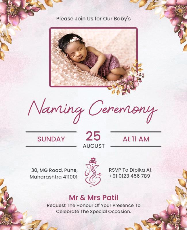 Charming Floral Pink Baby Naming Ceremony Flyer Template